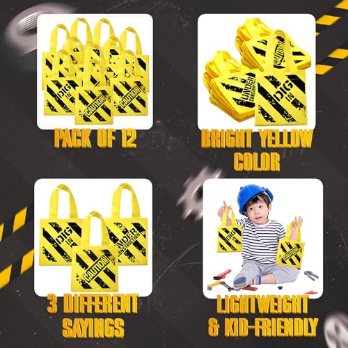 Construction Birthday Party Supplies - Under Construction Party Decorations Themed Mini Non-Woven Canvas Tote Gift Bags